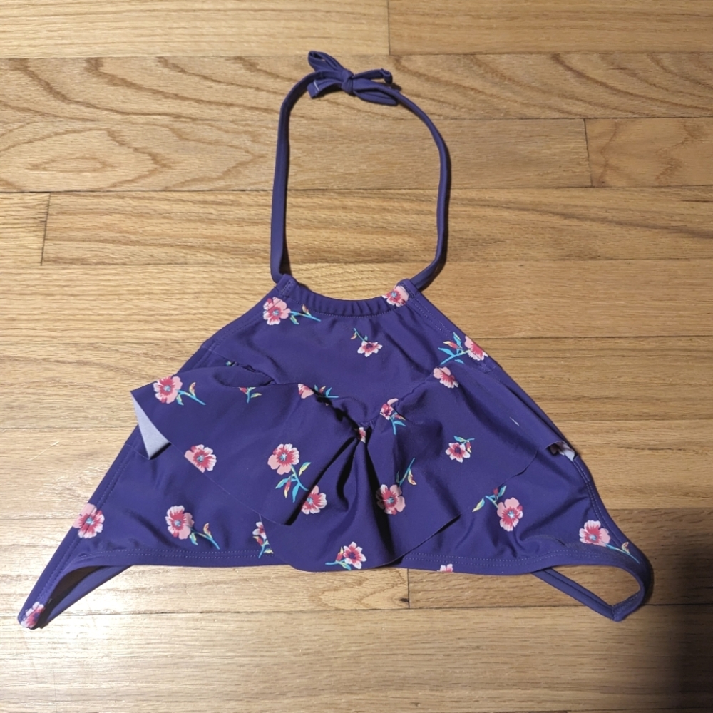 Purple Floral Ruffle Bikini Halter Swim Top Kami Swim GIRLS Size 12